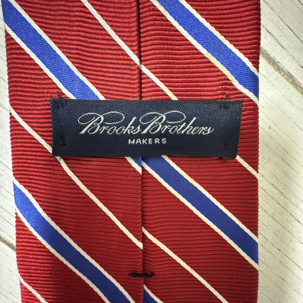 Vintage Brooks Brothers Makers Silk Repp Tie USA Red White Blue‎ Stripe
